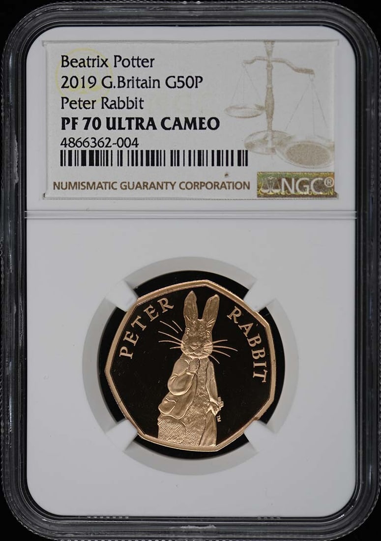 NGC PR70 2019 United Kingdom Peter Rabbit Gold 50 Pence Coin (1 of 4)