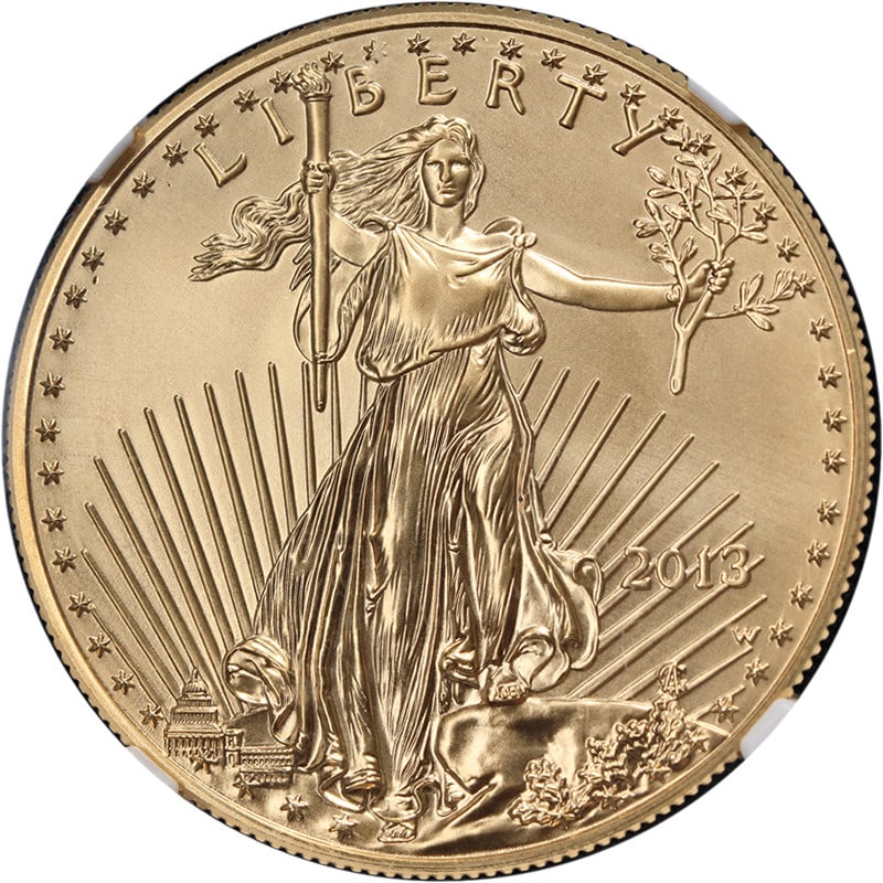 2013-W $50 Gold Eagle Burnished NGC MS70 Early Releases Blue Label: 2013-W $50 Gold Eagle Burnished NGC MS70 Early Releases Blue Label This is an un-used 2013-W Gold American Eagle $50 coin, featuring a burnished finish. Graded MS70 by NGC and designated as an Early R