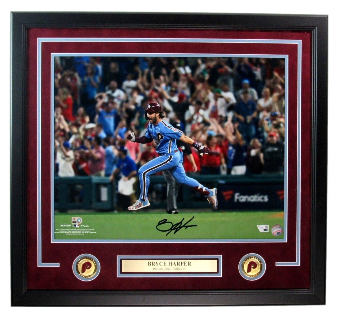 Bryce Harper Autographed 16x20 Framed Photo Philadelphia Phillies Fanatics Authentic: Bryce Harper Autographed 16x20 Framed Photo Philadelphia Phillies Fanatics Authentic This is an original, autographed 16x20 photo of Bryce Harper, showcasing the Philadelphia Phillies. The photo is be