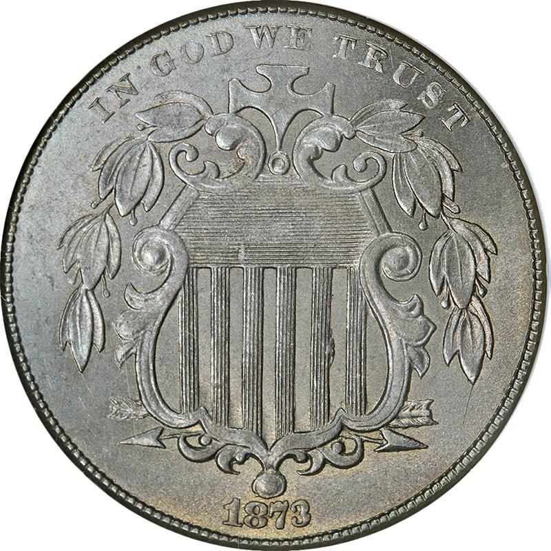 NGC Graded MS64 1873 Shield Nickel Uncirculated US Coin: NGC Graded MS64 1873 Shield Nickel Uncirculated US Coin This 1873 Shield Nickel is certified by NGC with a grade of MS64, indicating it is uncirculated with superb surfaces and attractive color. The c