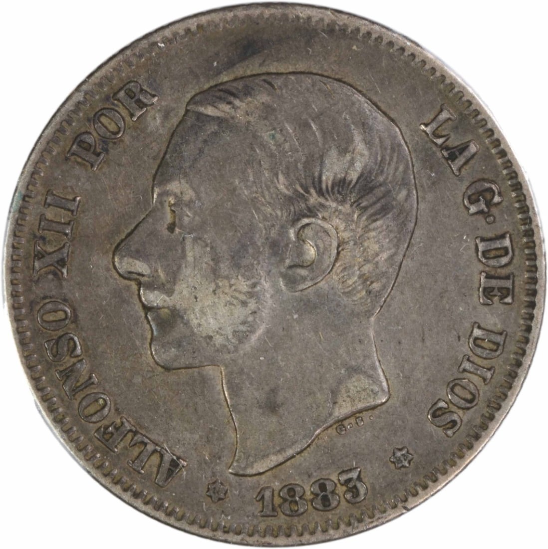 Spain 2 Pesetas Silver Coin 1883 KM678.2 EF Uncertified: Spain 2 Pesetas Silver Coin 1883 KM678.2 EF Uncertified This 1883 MS M Spain 2 Pesetas coin is composed of silver and features the KM number 678.2. Graded as EF (Extremely Fine), this circulated coin 