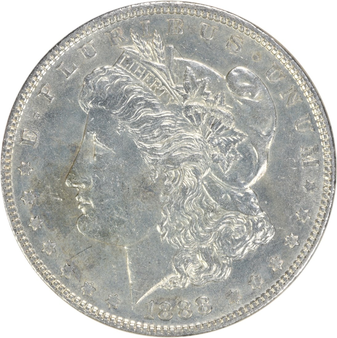 Uncirculated 1888 Morgan Dollar Silver Coin No Mint Mark BU Grade: Uncirculated 1888 Morgan Dollar Silver Coin No Mint Mark BU Grade This is an 1888 Morgan Silver Dollar from the United States in brilliant uncirculated condition. The coin is uncertified and features 