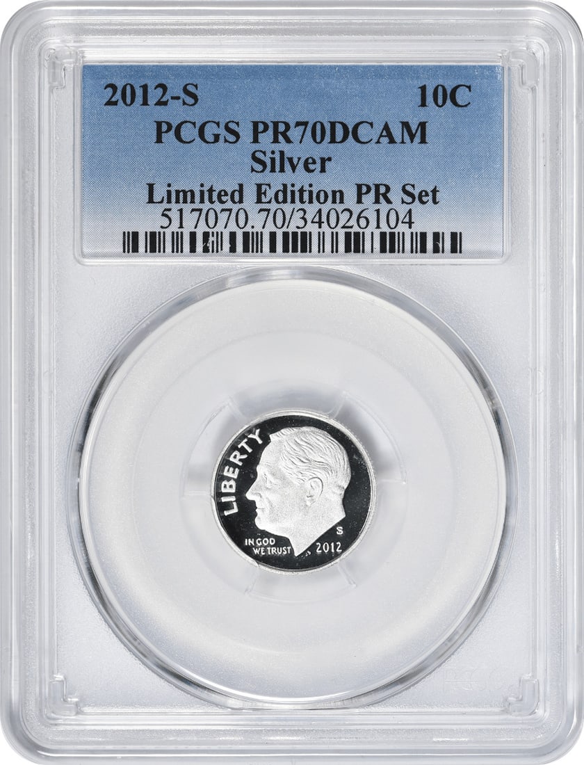 2012-S Silver Roosevelt Dime PR70DCAM PCGS Limited Edition Proof Coin: 2012-S Silver Roosevelt Dime PR70DCAM PCGS Limited Edition Proof Coin This 2012-S Silver Roosevelt Dime is part of a Limited Edition Proof Set, certified by PCGS with a perfect grade of PR70DCAM. This