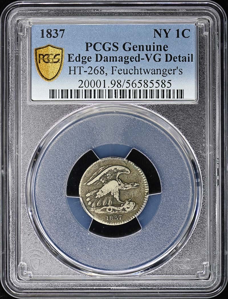 PCGS Certified 1837 Feuchtwanger One Cent United States Coin: PCGS Certified 1837 Feuchtwanger One Cent United States Coin This is an 1837 Feuchtwanger one cent coin from the United States, certified as genuine by PCGS. The coin is un-used and comes with a PCGS 