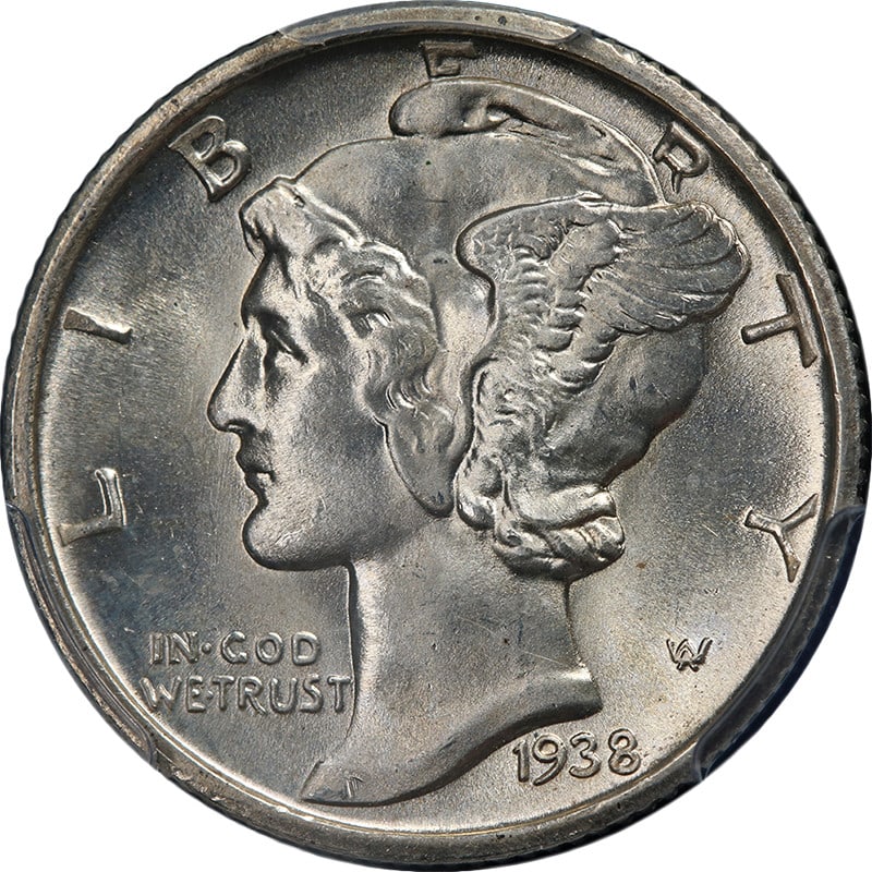 1938-D Mercury Dime PCGS MS66 FB Silver Uncirculated Coin: 1938-D Mercury Dime PCGS MS66 FB Silver Uncirculated Coin This stunning 1938-D Mercury Dime is graded PCGS MS66 FB, showcasing superb eye appeal with exceptional luster and a strong strike. The coin e