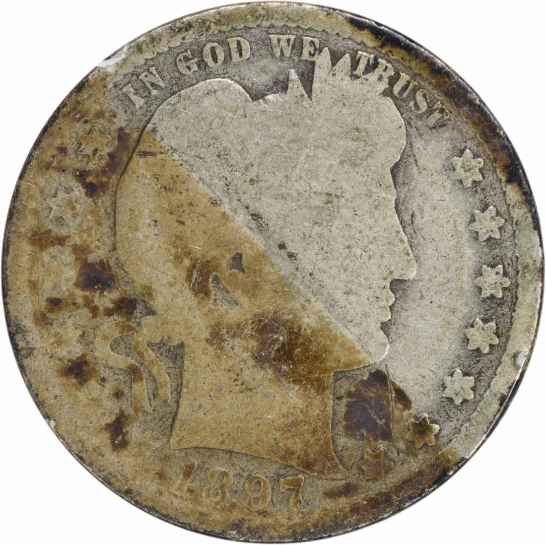1897-S Barber Quarter 90% Silver Uncertified Circulated Coin: 1897-S Barber Quarter 90% Silver Uncertified Circulated Coin This 1897-S Barber Silver Quarter is a notable piece from the United States, featuring the iconic design by Charles E. Barber. It is classi