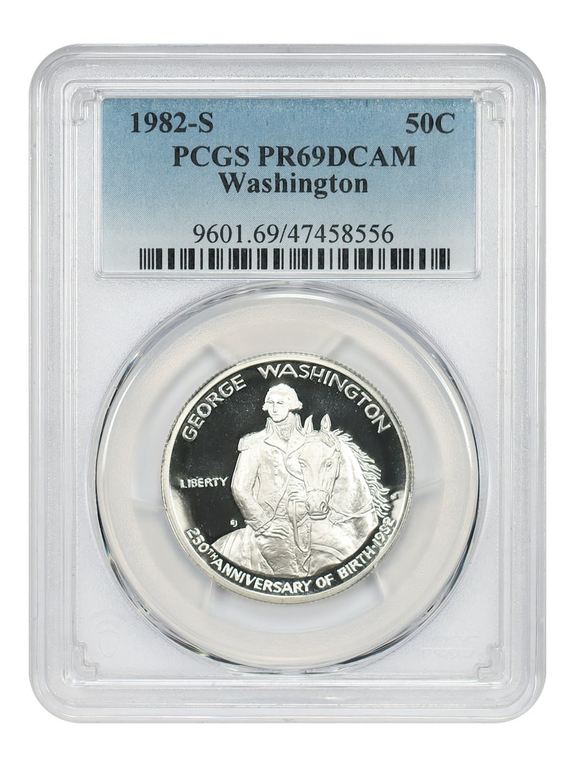 1982-S PCGS PR69DCAM Washington Half Dollar Modern Commemorative: 1982-S PCGS PR69DCAM Washington Half Dollar Modern Commemorative This is a 1982-S Washington half dollar commemorative coin, graded PR69DCAM by PCGS. It features a proof strike and is uncirculated, or
