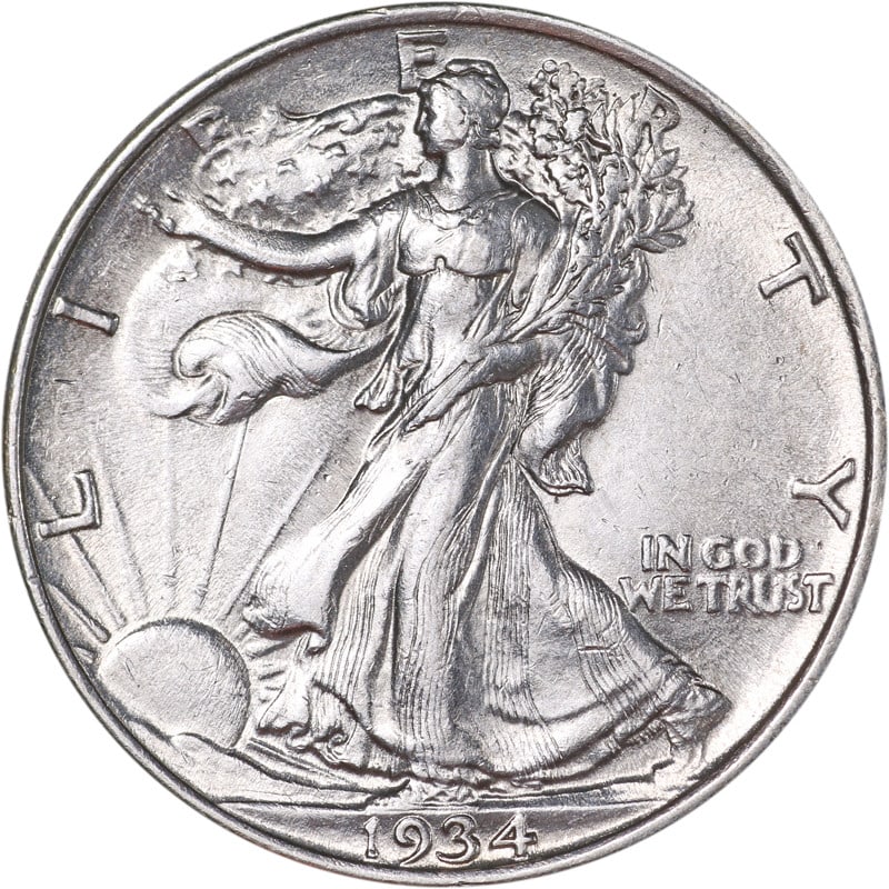 1934 Philadelphia Walking Liberty Half Dollar 90 Percent Silver Coin: 1934 Philadelphia Walking Liberty Half Dollar 90 Percent Silver Coin This 1934-P Walking Liberty Half Dollar is a circulated, pre-owned coin minted in Philadelphia. Crafted from silver with a fineness