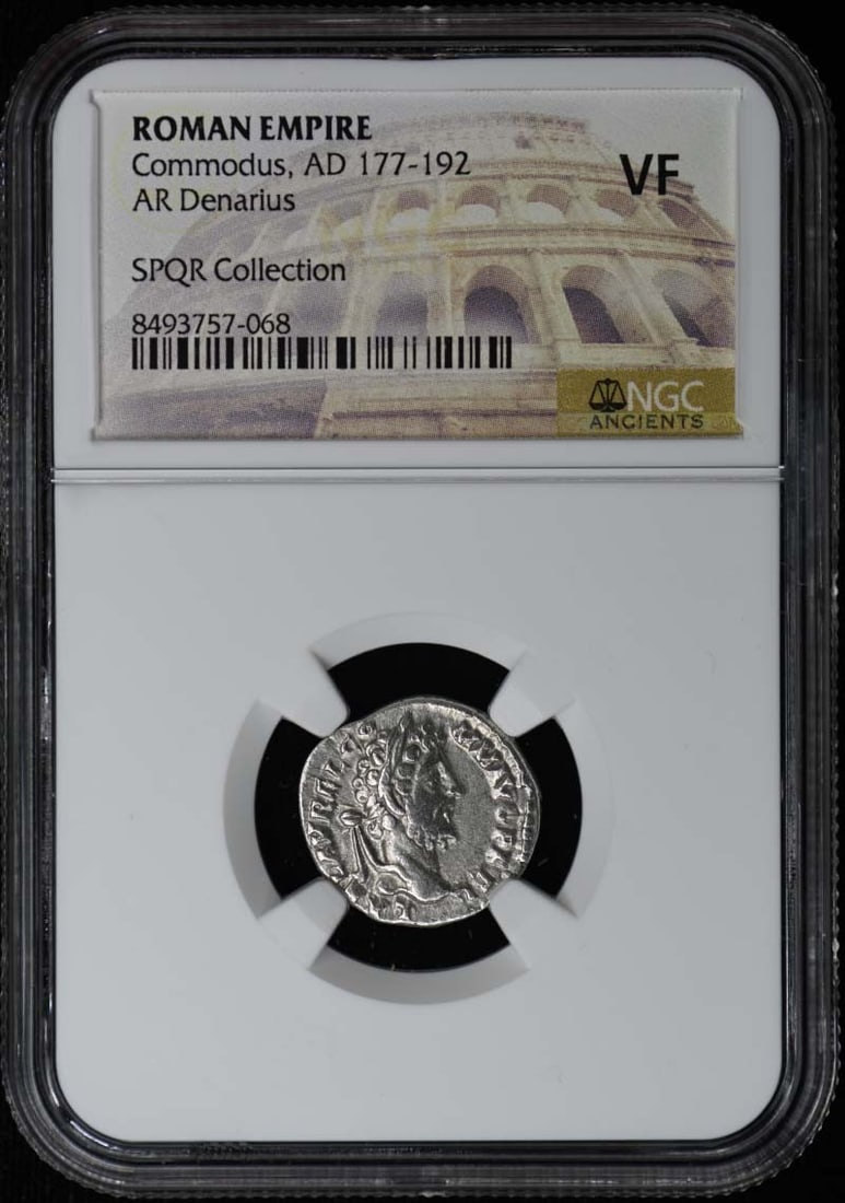 Roman Denarius Silver Coin of Commodus NGC Certified VF: Roman Denarius Silver Coin of Commodus NGC Certified VF Roman Empire AR Denarius coin from the reign of Commodus, AD 177-192. Certified by NGC and graded VF20. This collectible coin originates from It