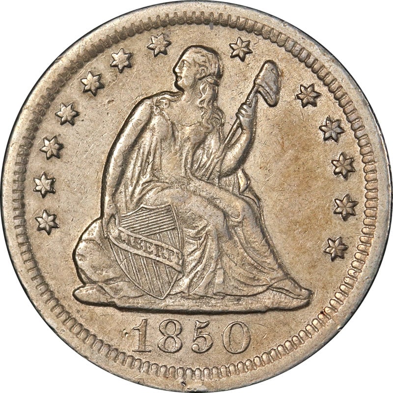 1850-O Seated Liberty Quarter Silver Choice AU Details Strong Strike: 1850-O Seated Liberty Quarter Silver Choice AU Details Strong Strike This 1850-O Seated Liberty Quarter showcases exceptional eye appeal and a strong strike. Minted in New Orleans, this coin is graded