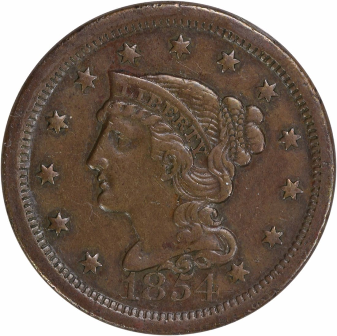 1854 Braided Hair Large Cent EF Copper Coin Uncertified (1 of 2)