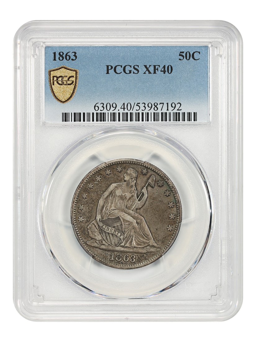 PCGS XF40 1863 Liberty Seated Fifty Cent Coin (1 of 4)