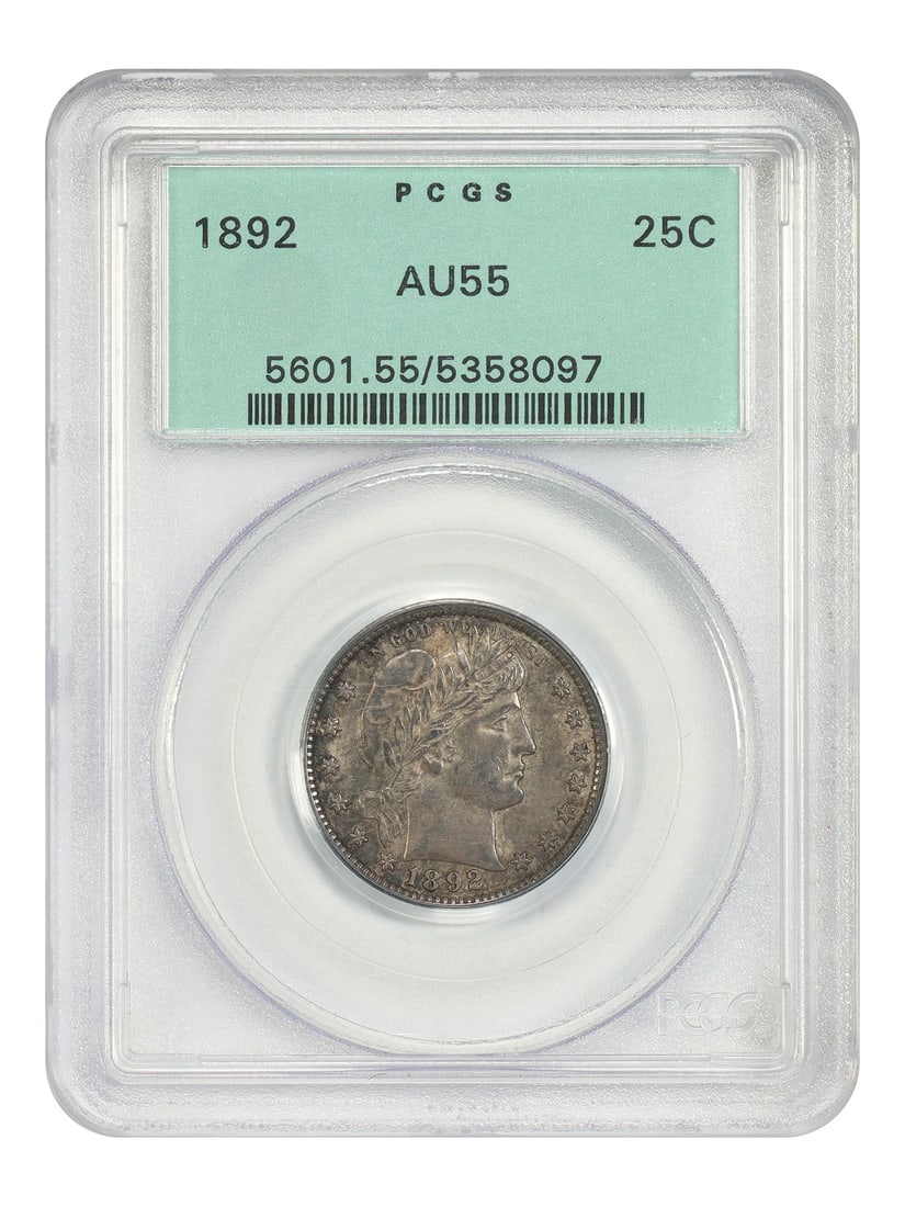 First Year 1892 Barber Quarter PCGS AU55 Old Green Holder (1 of 4)