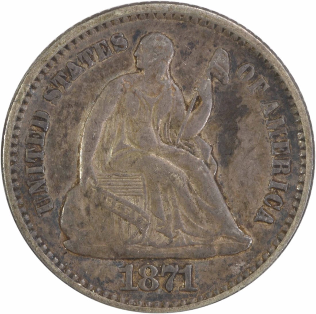 1871 Liberty Seated Half Dime 90% Silver Uncertified Coin: 1871 Liberty Seated Half Dime 90% Silver Uncertified Coin This 1871 Liberty Seated Silver Half Dime is a remarkable piece of American numismatic history. Struck at the Philadelphia Mint, this coin fea