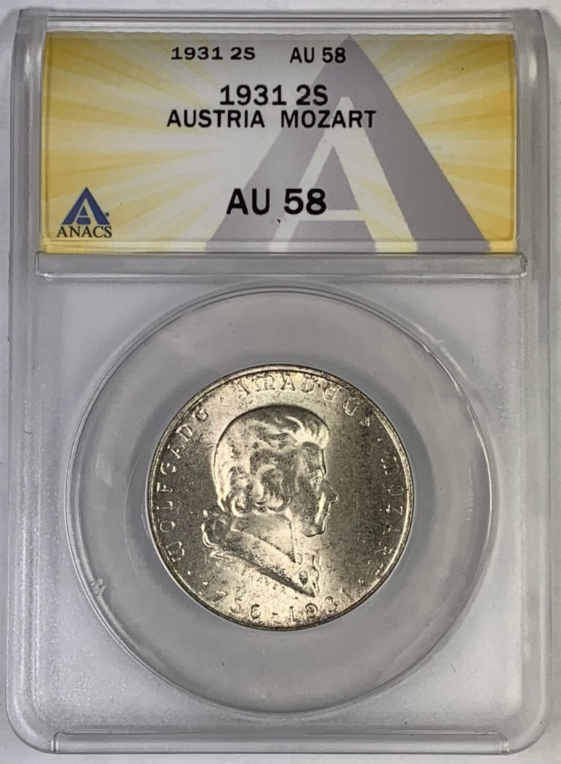 Austria 1931 Mozart 2 Schilling Coin ANACS Graded AU 58 (1 of 2)