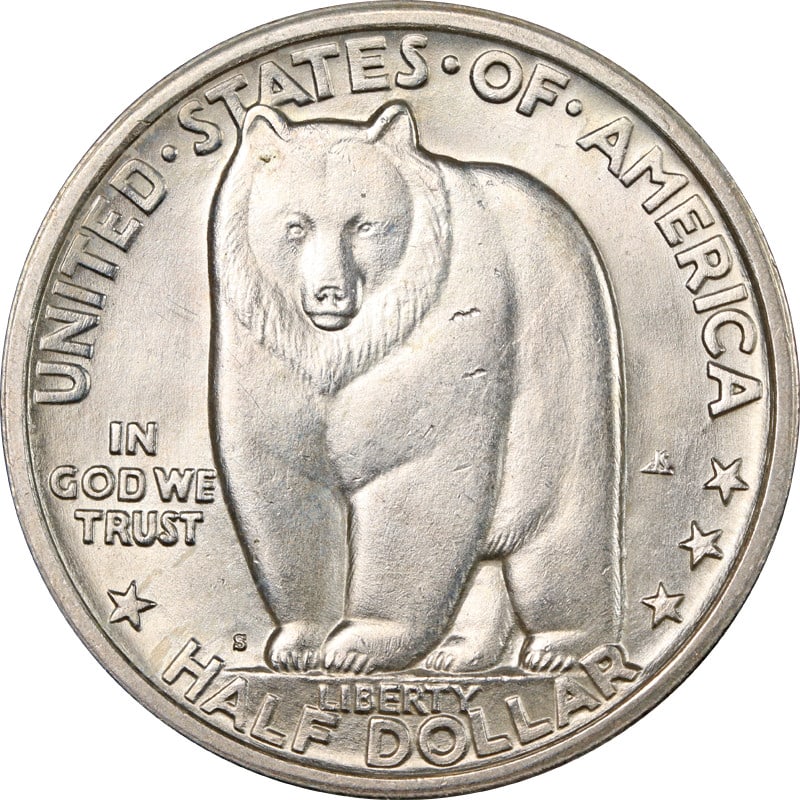 1936 San Francisco Bay Bridge Silver Half Dollar Circulated US Coin: 1936 San Francisco Bay Bridge Silver Half Dollar Circulated US Coin This is a 1936-S Bay Bridge Commemorative Half Dollar from the United States. The coin is composed of silver with a fineness of 0.9 