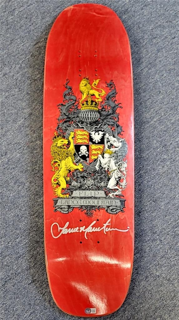 Lance Mountain Signed Flip Crest Red Skateboard Deck BAS Authenticated: Lance Mountain Signed Flip Crest Red Skateboard Deck BAS Authenticated This is an original Lance Mountain signed 9.0 Flip Crest Red Skateboard Deck, perfect for collectors and skateboarding enthusiast