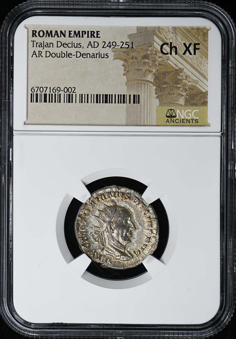 NGC XF45 Double Denarius of Trajan Decius Roman Empire: NGC XF45 Double Denarius of Trajan Decius Roman Empire Roman Empire AR Double-Denarius from the reign of Trajan Decius, dating to AD 249-251. Certified and graded XF45 by NGC. This pre-owned ancient c