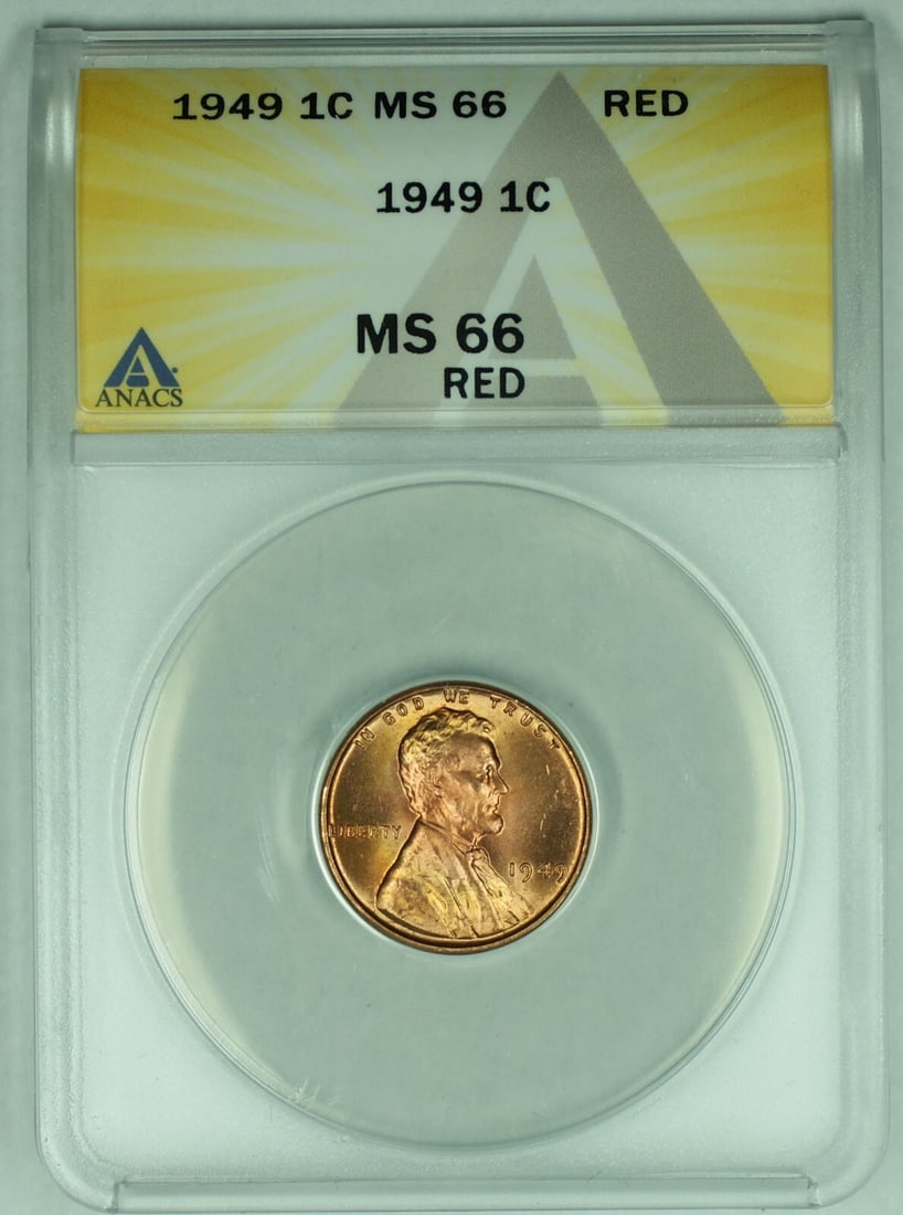 ANACS MS 66 Red 1949 Lincoln Wheat Cent Small Cent Uncirculated (1 of 2)