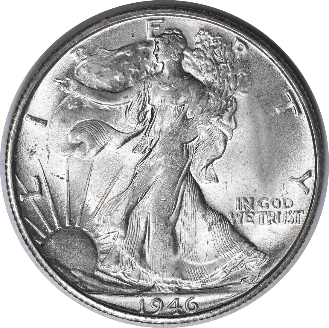 1946-S/S Walking Liberty Silver Half Dollar Uncertified Choice BU+: 1946-S/S Walking Liberty Silver Half Dollar Uncertified Choice BU+ This 1946-S/S Walking Liberty Silver Half Dollar is a remarkable piece for collectors, showcasing its uncirculated condition with a g