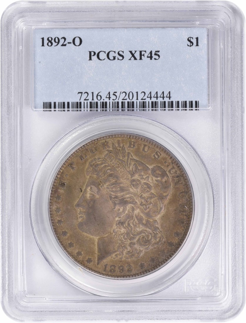 1892-O Morgan Silver Dollar EF45 PCGS Certified Coin: 1892-O Morgan Silver Dollar EF45 PCGS Certified Coin This 1892-O Morgan Silver Dollar is a remarkable piece of American numismatic history. Certified by PCGS, it has been graded as EF45, indicating it
