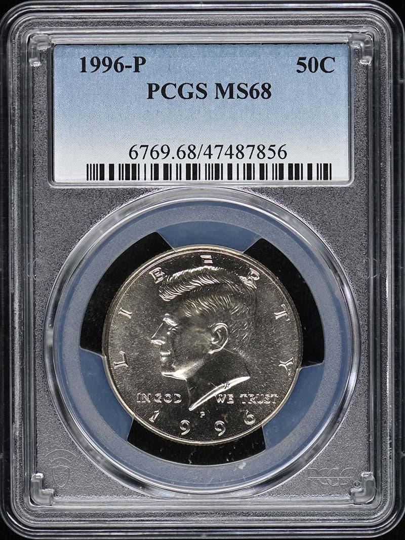1996-P Kennedy Half Dollar PCGS MS68 Copper-Nickel Clad: 1996-P Kennedy Half Dollar PCGS MS68 Copper-Nickel Clad This is a stunning 1996-P Kennedy Half Dollar, expertly graded MS68 by PCGS, ensuring its outstanding quality. It features a copper-nickel clad 