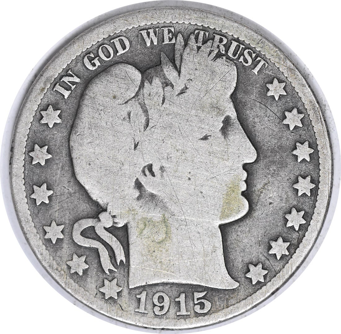 1915 Barber Half Dollar 50C Silver Coin Uncertified Philadelphia Mint: 1915 Barber Half Dollar 50C Silver Coin Uncertified Philadelphia Mint This 1915 Barber Silver Half Dollar features a grade of Good (G) and is part of the Barber coin series, designed by Charles E. Bar