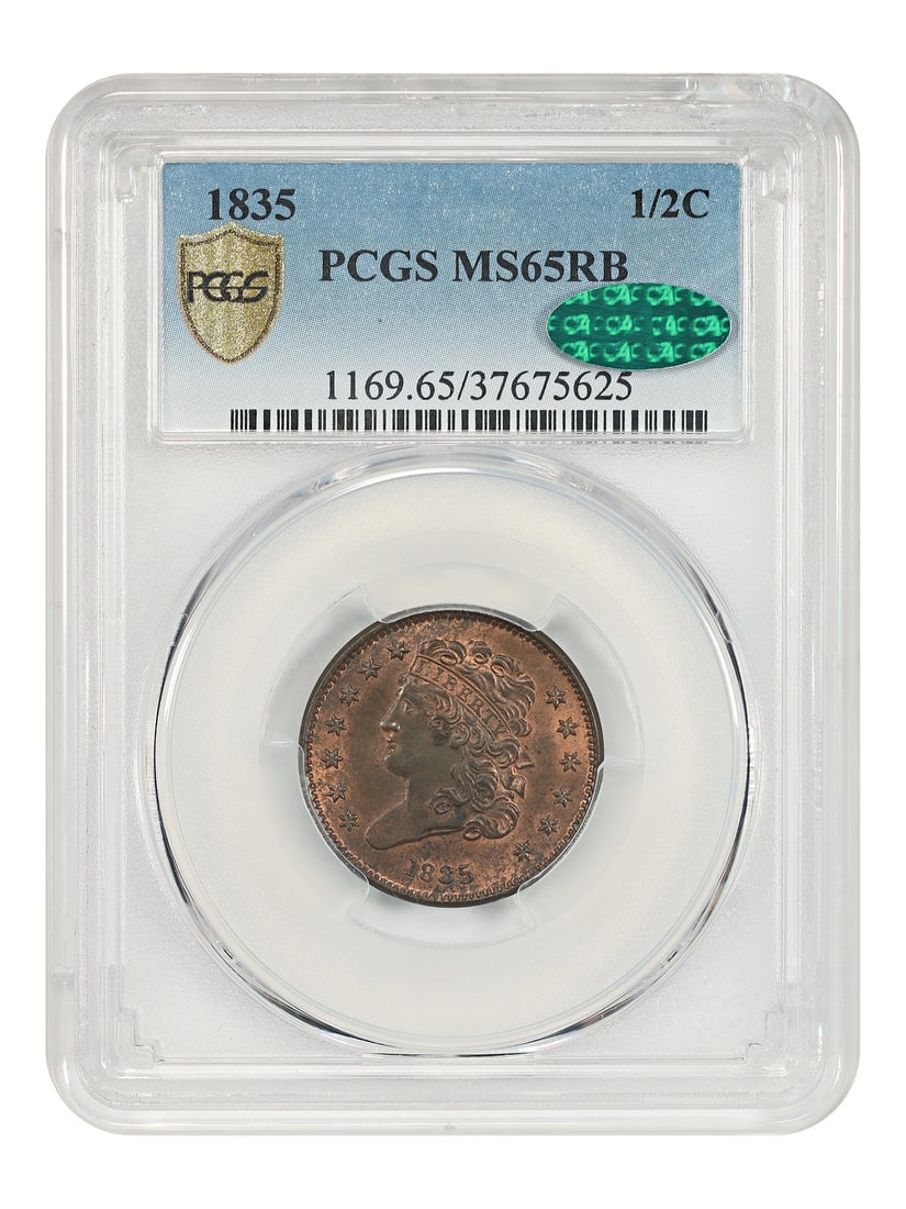 1835 Classic Head Half Cent MS65RB PCGS CAC Red Brown Gem (1 of 4)