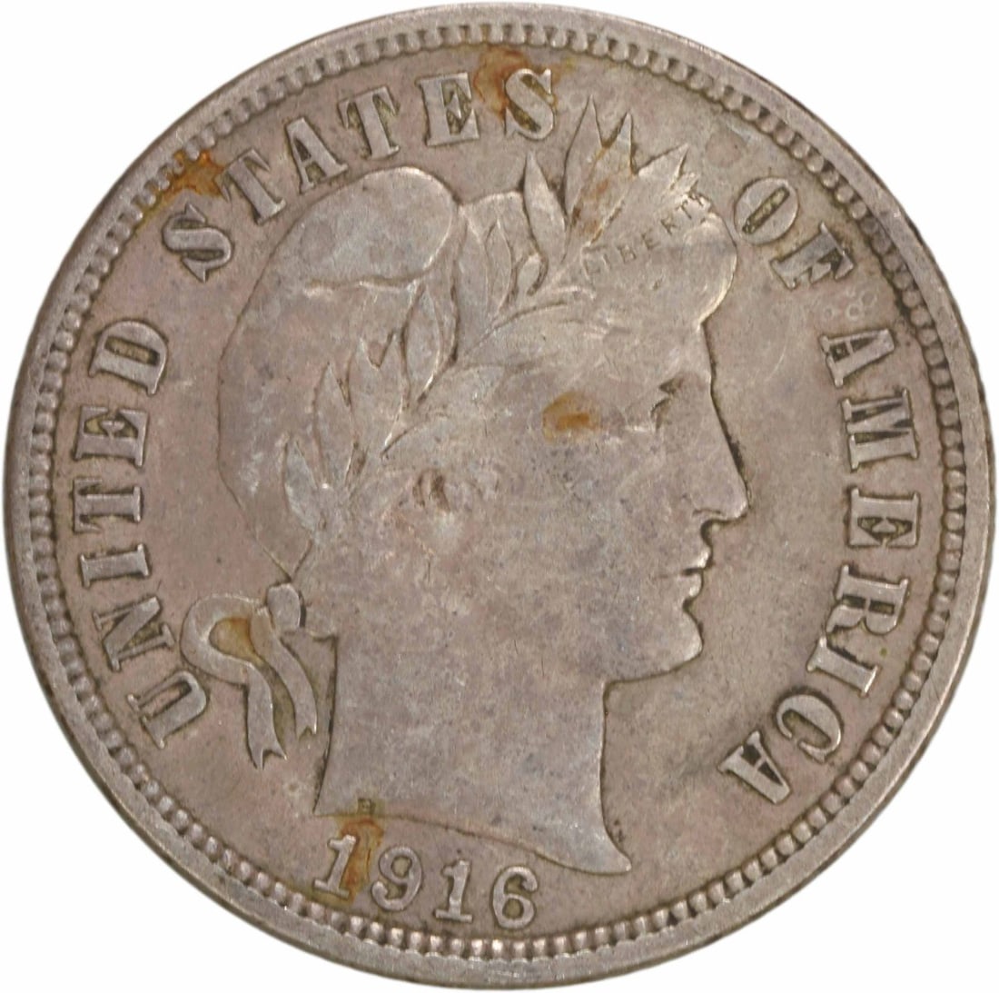 1916 Barber Silver Dime AU Uncertified 90% Silver Coin (1 of 2)