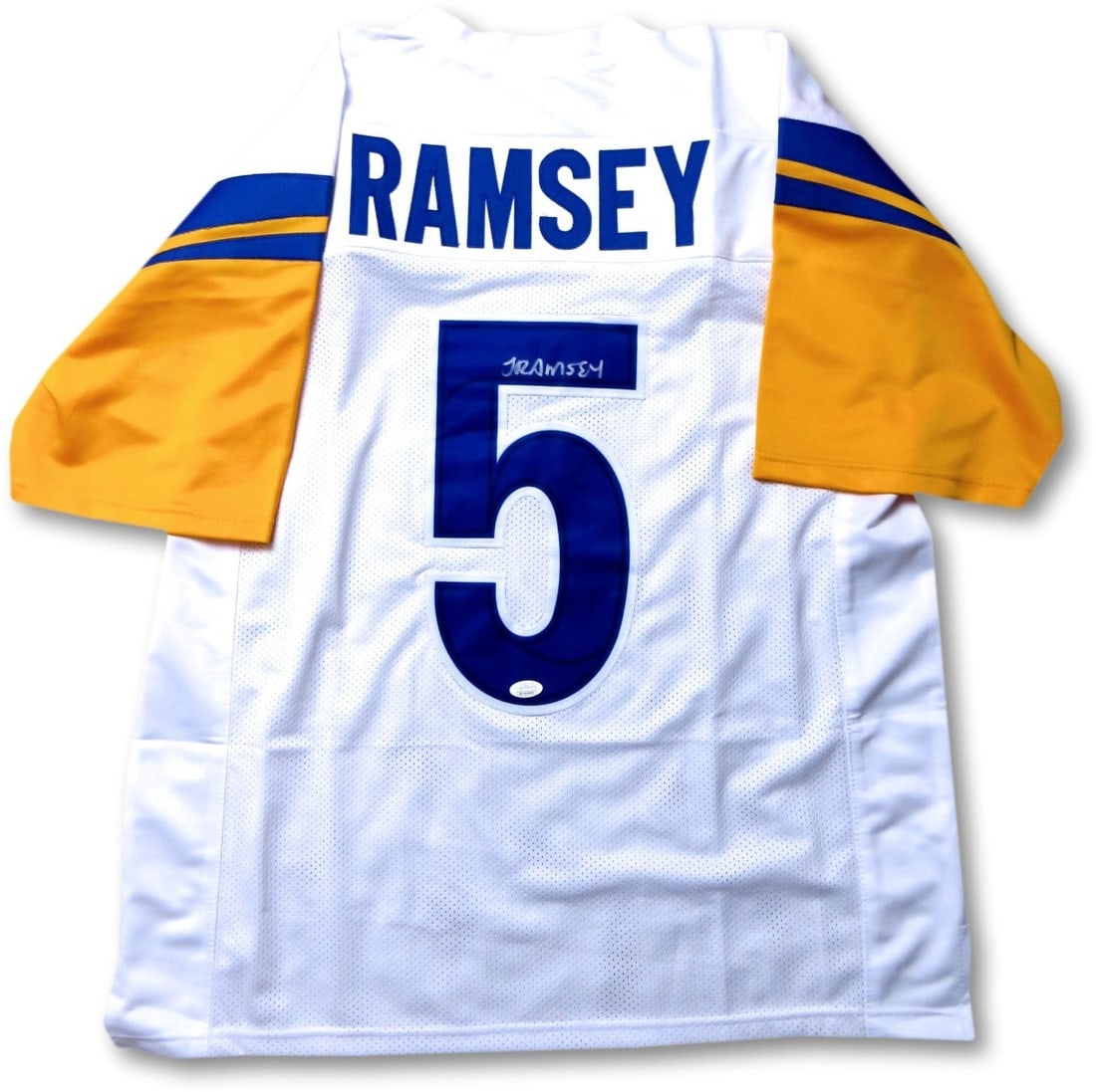 Jalen Ramsey Autographed Jersey Los Angeles Rams White JSA Certified: Jalen Ramsey Autographed Jersey Los Angeles Rams White JSA Certified This authentic Jalen Ramsey signed jersey showcases your support for the Los Angeles Rams. The jersey features the player's name an