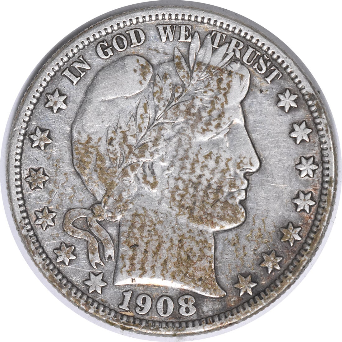 1908-O Barber Silver Half Dollar VF Uncertified 50C Coin: 1908-O Barber Silver Half Dollar VF Uncertified 50C Coin This 1908-O Barber Silver Half Dollar is a notable collectible coin, featuring a design by Charles E. Barber. It is classified as a Very Fine (