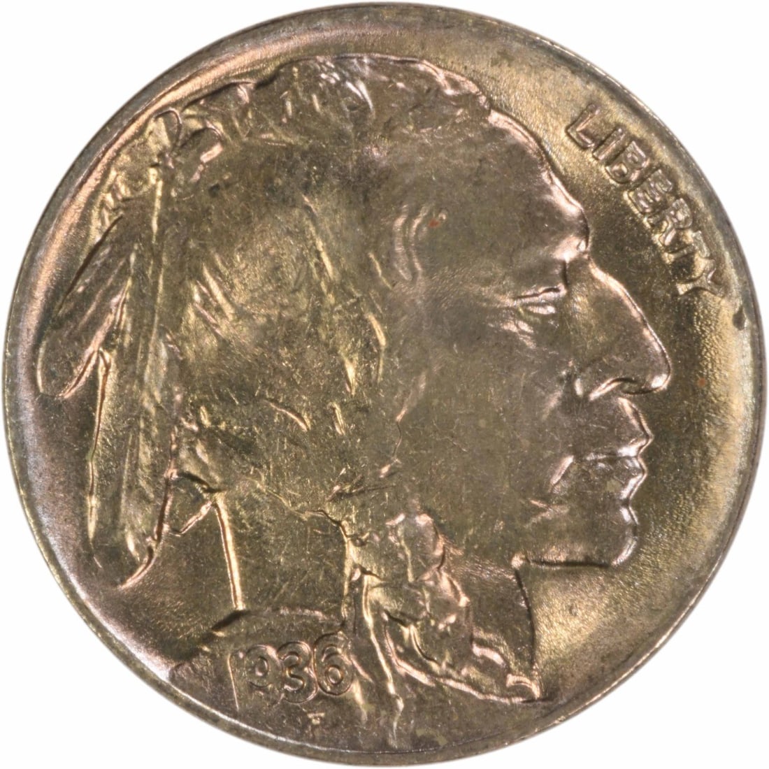 Uncirculated 1936 D Five Cent Buffalo Nickel Choice BU Plus: Uncirculated 1936 D Five Cent Buffalo Nickel Choice BU Plus This 1936-D Buffalo Nickel is a Choice Brilliant Uncirculated (BU+) example from the Denver Mint. Composed of nickel, this pre-owned coin re