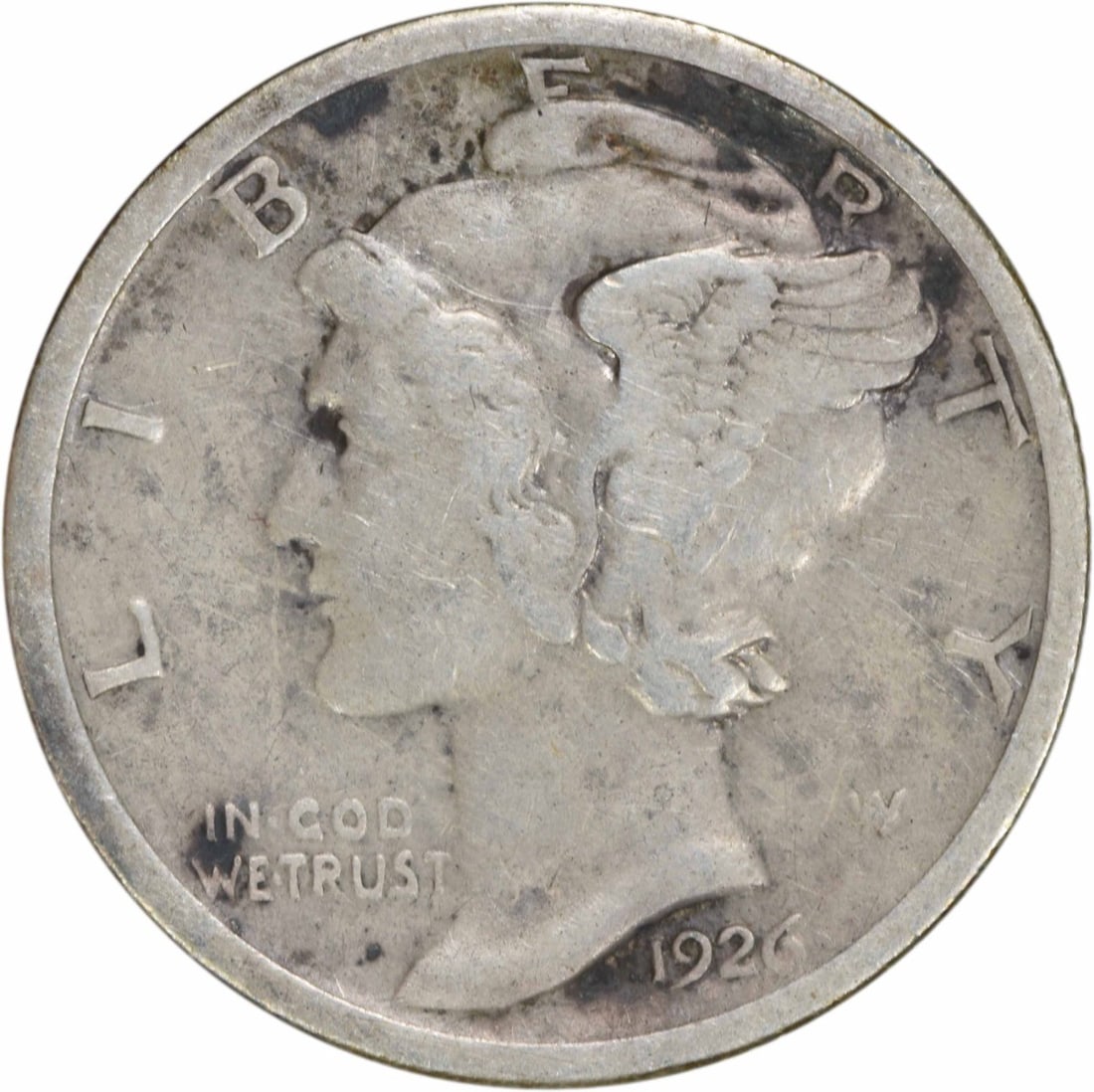 1926-S Mercury Dime VF Uncertified 90% Silver Coin: 1926-S Mercury Dime VF Uncertified 90% Silver Coin This 1926-S Mercury Silver Dime is a classic piece of U.S. numismatics. Struck in San Francisco, this circulated coin is known for its beautiful desi