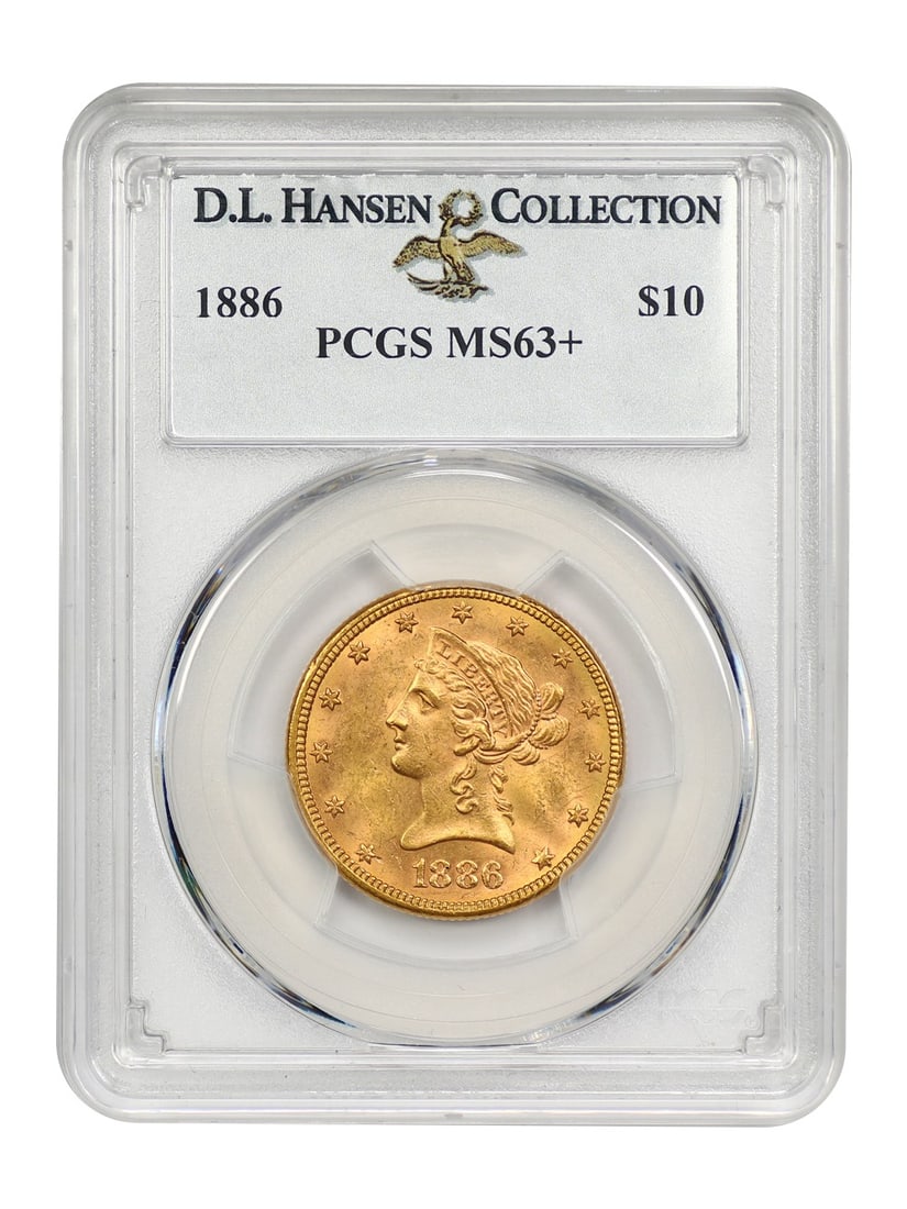 Liberty Head $10 Gold Coin 1886 PCGS MS63 Plus Ex D.L. Hansen (1 of 4)