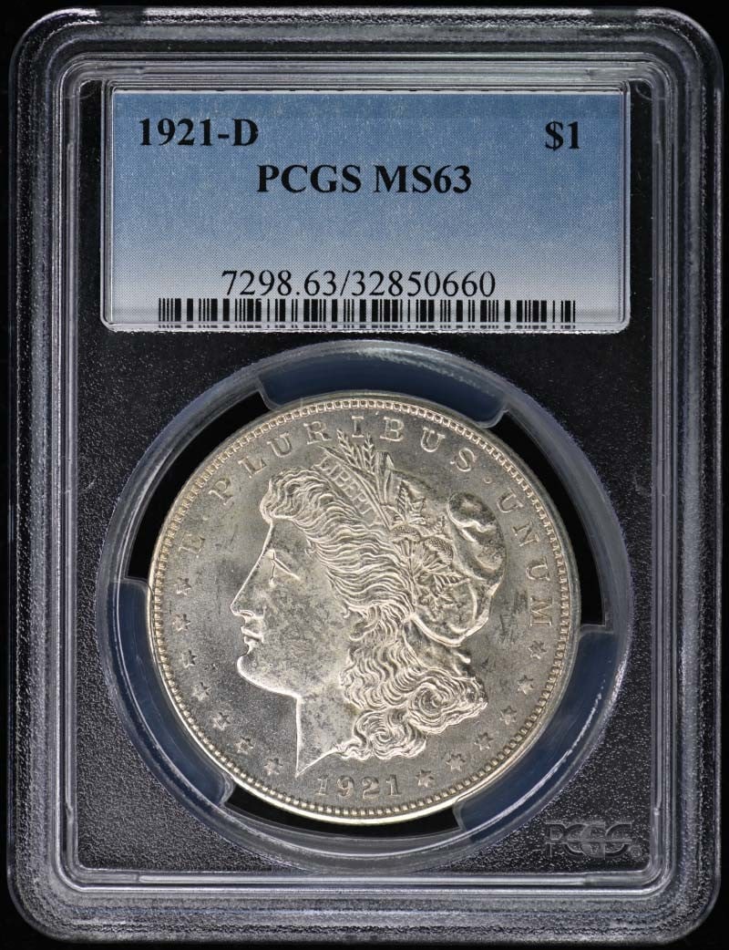1921-D Morgan Dollar PCGS MS63 Certified Uncirculated Denver: 1921-D Morgan Dollar PCGS MS63 Certified Uncirculated Denver This 1921-D Morgan Dollar, certified by PCGS with the certification number 32850660, boasts a remarkable grade of MS63, indicating it is in
