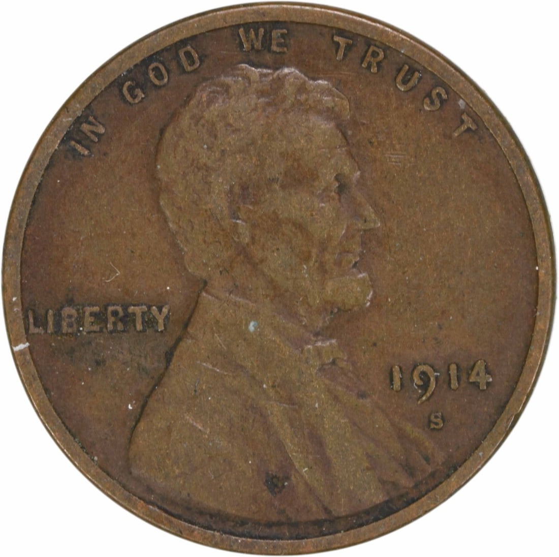 1914-S Lincoln Wheat Cent EF Uncertified Copper Coin (1 of 2)