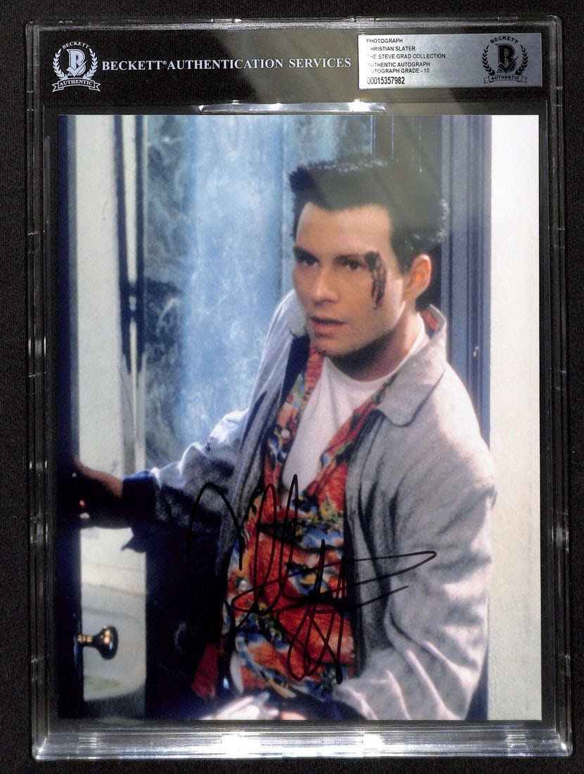 8x10 Photo Signed by Christian Slater as Clarence Worley in True Romance Beckett 10: 8x10 Photo Signed by Christian Slater as Clarence Worley in True Romance Beckett 10 This is an original 8x10 color photograph signed in black permanent marker by Christian Slater, portraying Clarence 