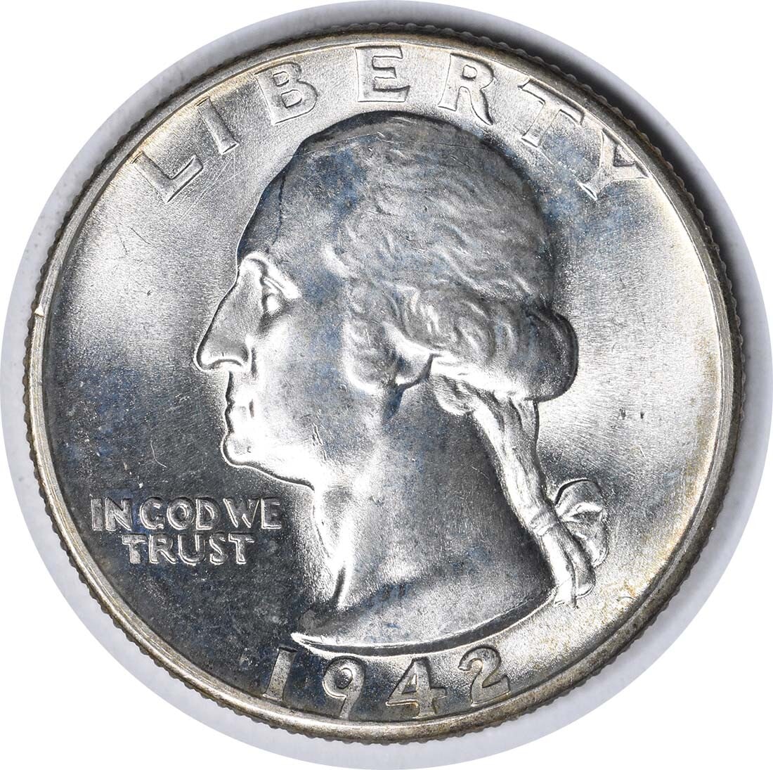 1942-D Washington Silver Quarter Choice BU Uncertified DDR FS-801: 1942-D Washington Silver Quarter Choice BU Uncertified DDR FS-801 This 1942-D Washington Silver Quarter is an uncirculated coin featuring a beautiful choice BU grade. The coin is made of silver and wa