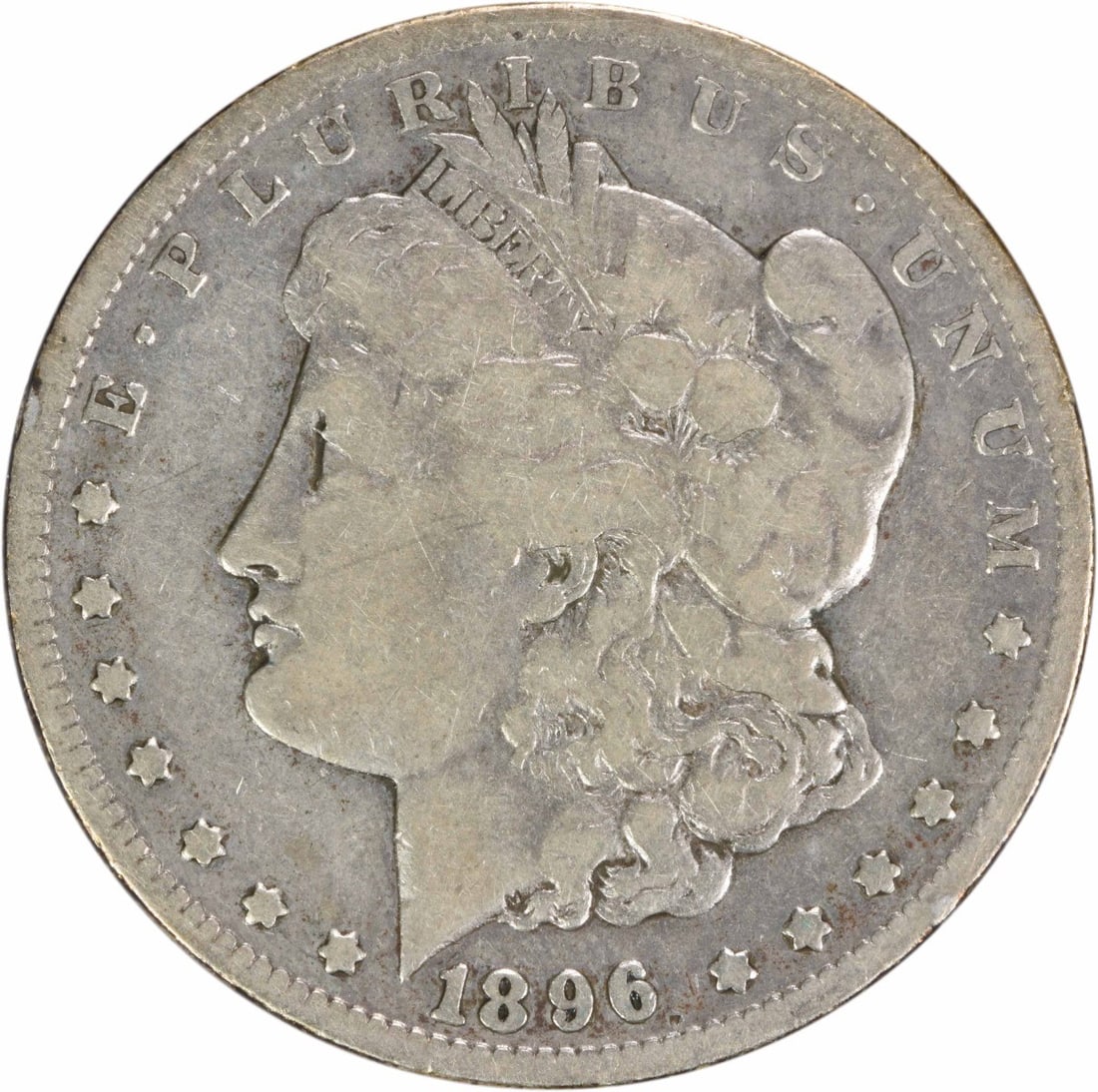 1896-S Morgan Silver Dollar Coin San Francisco 90% Silver: 1896-S Morgan Silver Dollar Coin San Francisco 90% Silver This 1896-S Morgan Silver Dollar is a notable piece of American numismatic history. The coin features a composition of 90% silver and 10% copp