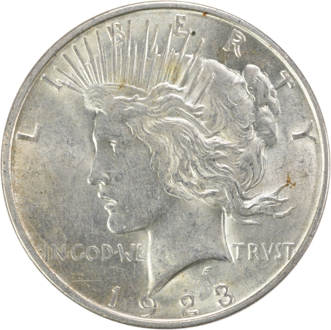 1923 Denver Mint Peace Dollar AU Grade Uncertified 90 Percent Silver Coin: 1923 Denver Mint Peace Dollar AU Grade Uncertified 90 Percent Silver Coin This 1923-D Peace Silver Dollar is an attractive circulated example graded as About Uncirculated (AU). Minted in Denver, it fe