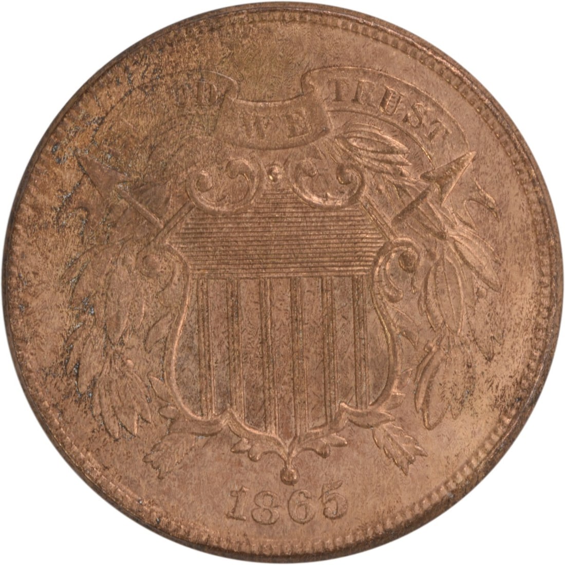 1865 Two Cent Piece Bronze Choice BU Uncertified: 1865 Two Cent Piece Bronze Choice BU Uncertified This 1865 Two Cent Piece is a remarkable example of American numismatics. Originating from the United States, this coin is in Choice Brilliant Uncircul