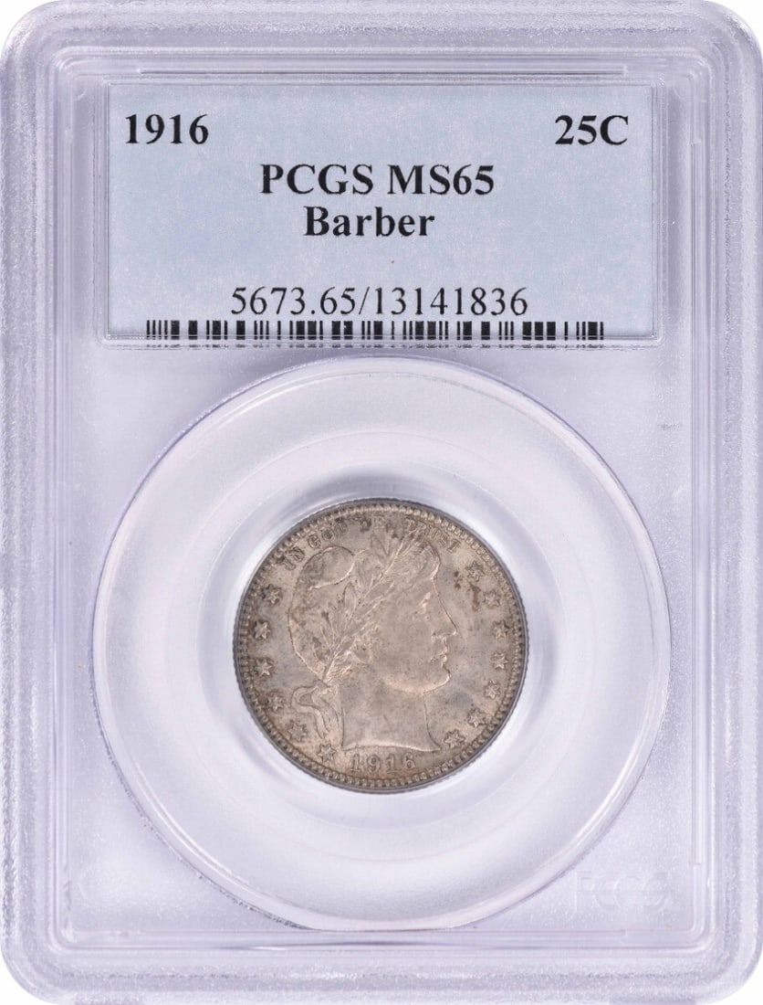 1916 Barber Silver Quarter MS65 PCGS Uncirculated 90% Silver: 1916 Barber Silver Quarter MS65 PCGS Uncirculated 90% Silver This 1916 Barber Silver Quarter, graded MS65 by PCGS, is an exquisite addition to any coin collection. Struck in Philadelphia, this uncircu