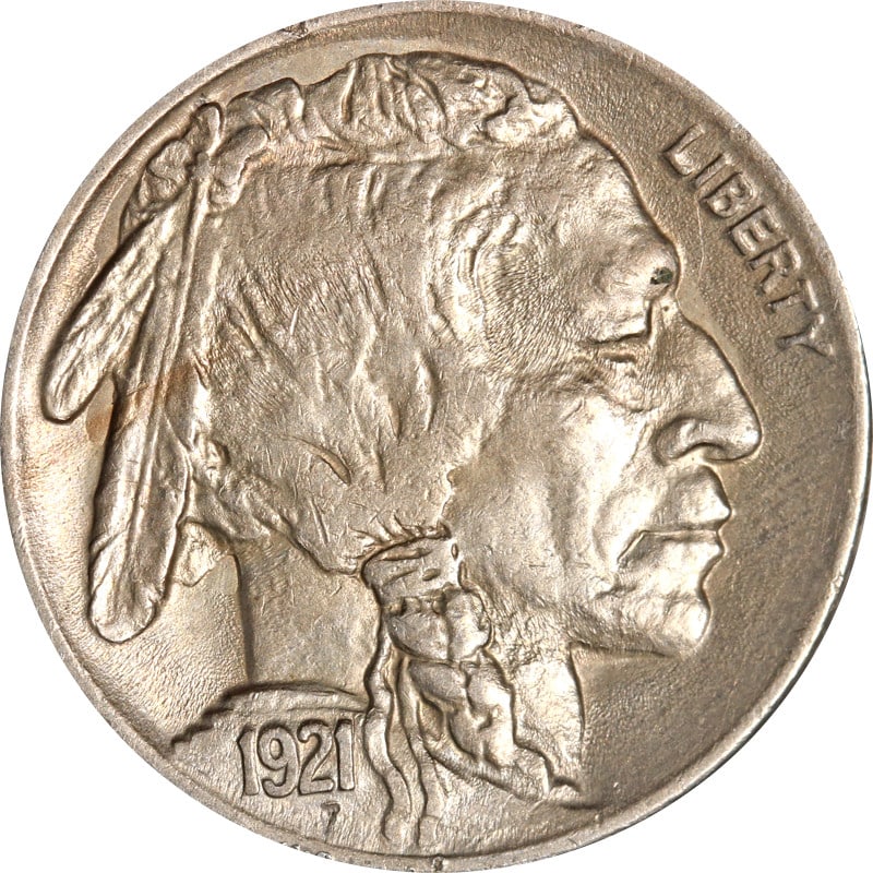 1921 Philadelphia Mint Buffalo Nickel United States Circulated: 1921 Philadelphia Mint Buffalo Nickel United States Circulated This is a 1921-P Buffalo Nickel from the United States. The coin is composed of nickel and was minted in Philadelphia. It is circulated a