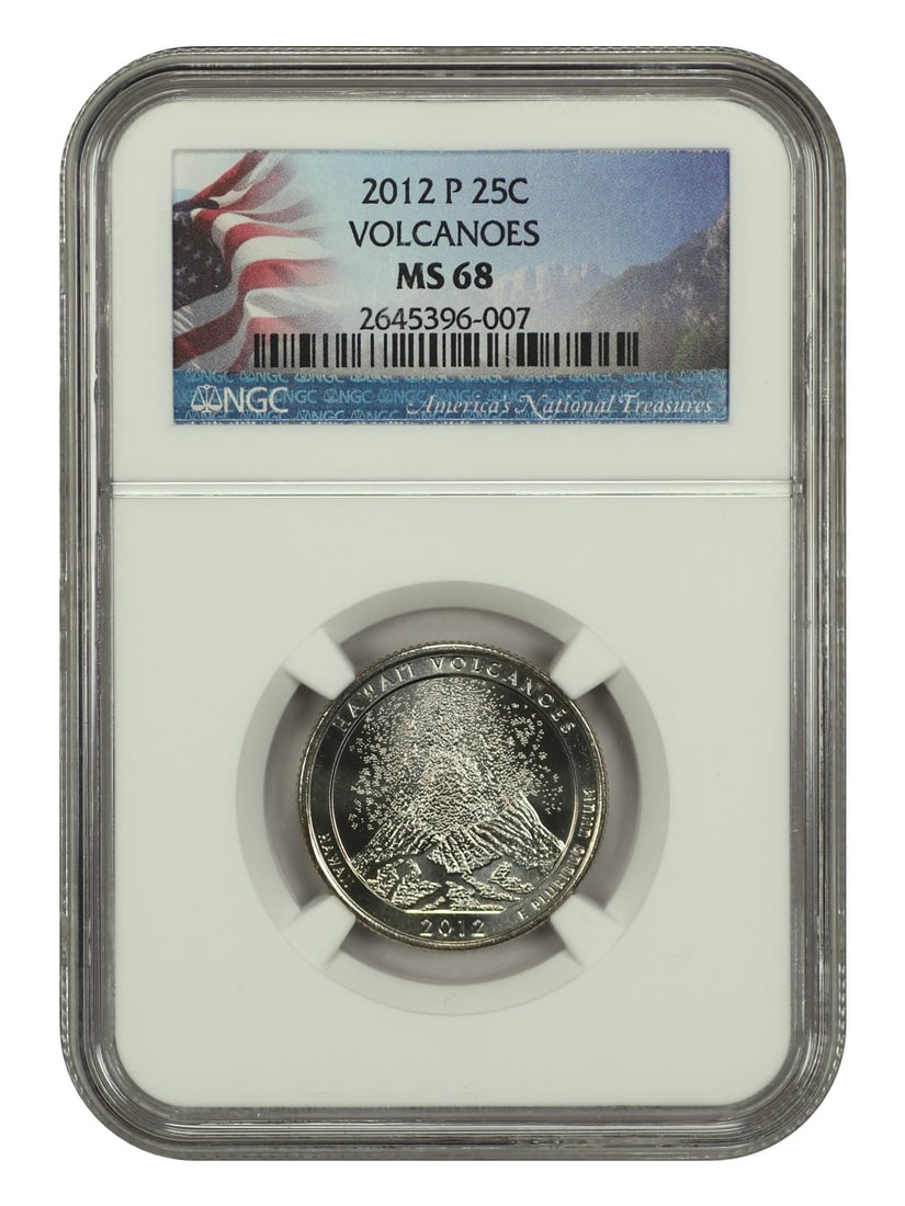 2012-P 25C Hawaii Volcanoes NP NGC MS68 Clad Quarter: 2012-P 25C Hawaii Volcanoes NP NGC MS68 Clad Quarter This 2012-P 25C Hawaii Volcanoes National Park quarter has been certified by NGC with a grade of MS68, indicating its exceptional uncirculated cond