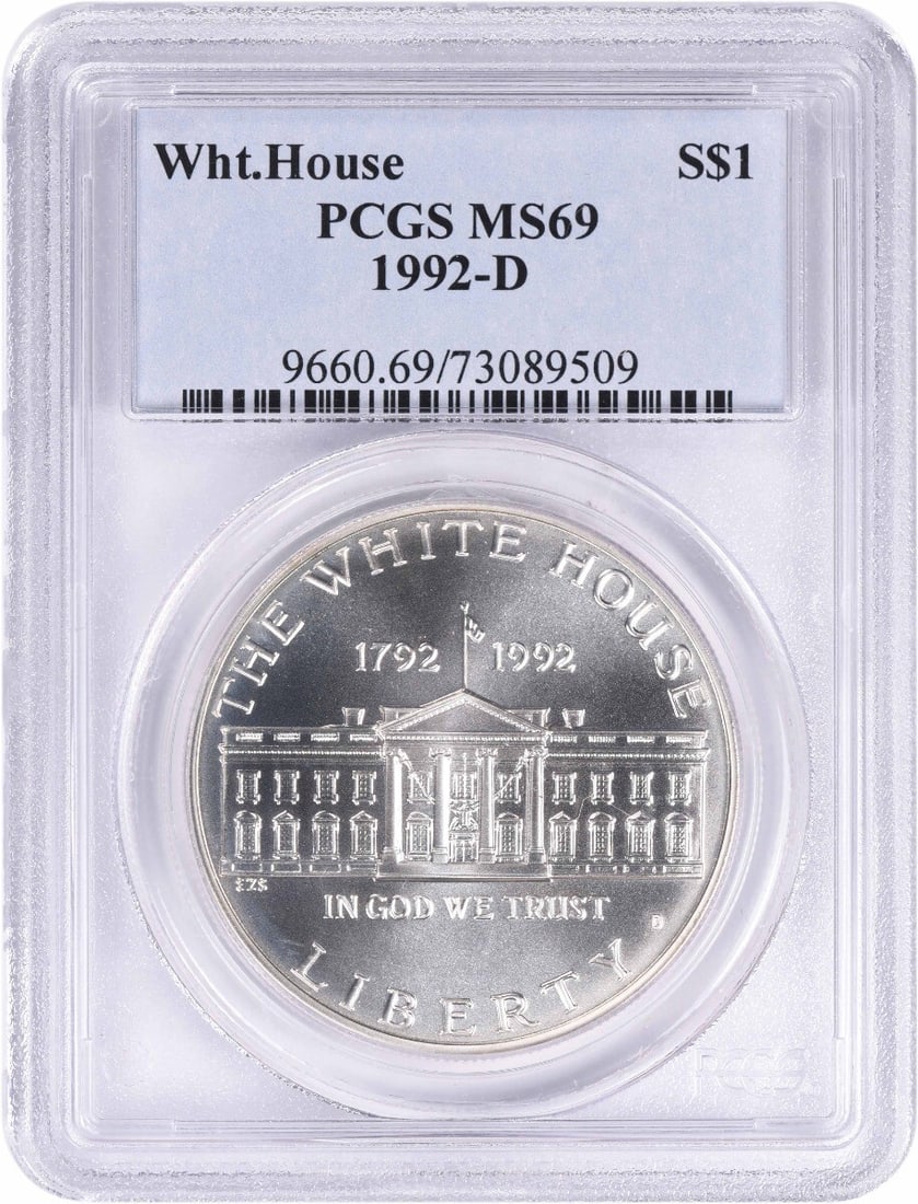 PCGS MS69 1992-D Silver Dollar White House Commemorative Coin: PCGS MS69 1992-D Silver Dollar White House Commemorative Coin This 1992-D White House Commemorative Silver Dollar is a collectible coin graded MS69 by PCGS. Struck in silver at the Denver Mint, this u
