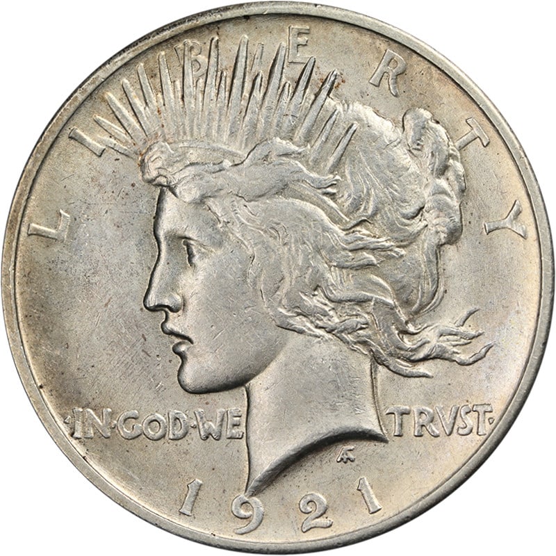 1921 Peace Dollar Silver Choice AU/BU Nice Luster and Strike: 1921 Peace Dollar Silver Choice AU/BU Nice Luster and Strike This 1921 Peace Dollar exhibits excellent eye appeal, showcasing beautiful luster and a strong strike. The coin features attractive color a