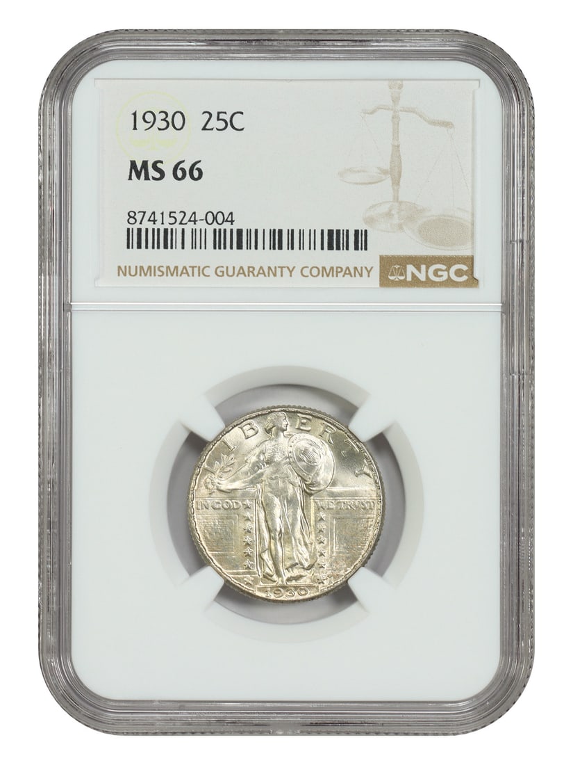 1930 Standing Liberty Quarter NGC MS66 Philadelphia Mint: 1930 Standing Liberty Quarter NGC MS66 Philadelphia Mint This is a 1930 Standing Liberty Quarter graded MS66 by NGC. The coin is uncirculated and was minted in Philadelphia. It features the classic St