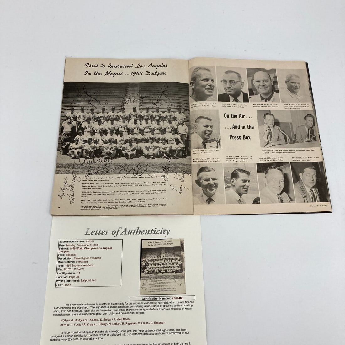 1959 Dodgers World Series Champs Team Signed Yearbook with Koufax JSA Authenticated: 1959 Dodgers World Series Champs Team Signed Yearbook with Koufax JSA Authenticated Celebrate baseball history with this original 1959 Los Angeles Dodgers World Series Champs team signed yearbook. Aut
