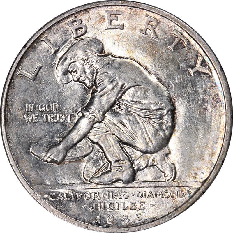 1925-S Silver California Commemorative Half Dollar Choice Brilliant Uncirculated: 1925-S Silver California Commemorative Half Dollar Choice Brilliant Uncirculated This 1925-S California Commemorative Half Dollar is a stunning piece with exceptional eye appeal, showcasing fantastic 