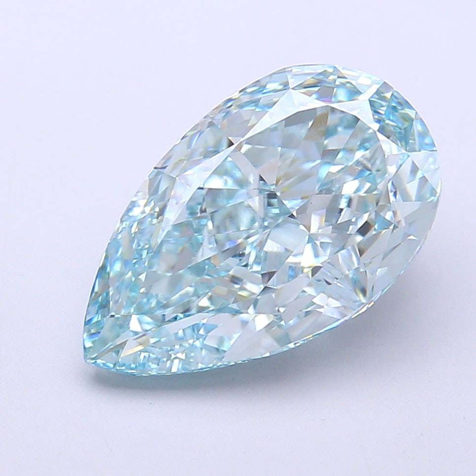 Loose Diamond - PEAR 5.76ct Fancy Vivid Green Blue VS1: Loose Diamond - PEAR 5.76ct Fancy Vivid Green Blue VS1 Source: This is a real non-mined Diamond that has been grown in a lab Shape: PEAR Carats: 5.76 Color: Fancy Vivid Green Blue Certification: IGI V